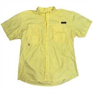 West Marine Black Tip Mens Large Big Catch Fishing Shirt Yellow Short Sleeve UPF